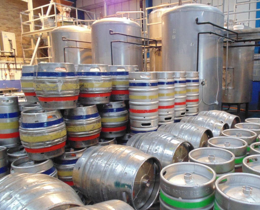 Beer barrels inside Stancill Brewery